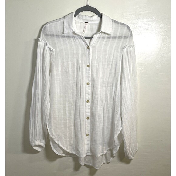 FREE PEOPLE Headed To The Highlands Women's Button Up White Blouse Top Sz M Boho - Picture 3 of 9